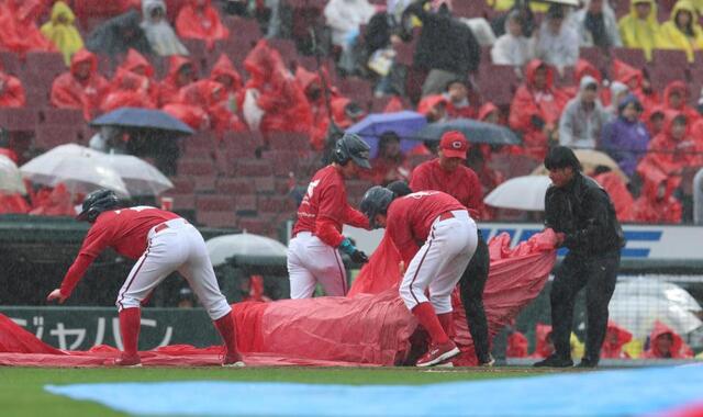 阪神がコールド負けの危機を回避 強烈な雨で中断から試合再開に向けて