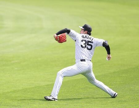 甲子園で調整する才木（撮影・西田忠信）