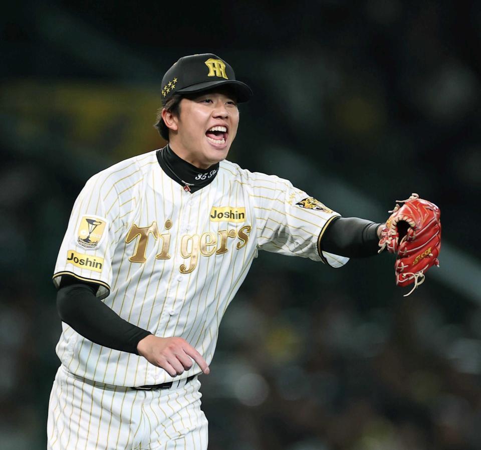 　１６奪三振のセ・リーグタイ記録で２勝目を挙げた才木（撮影・西田忠信）