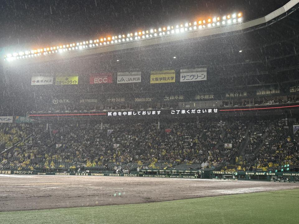 ７回、ヤクルトの攻撃中雨のため中断（撮影・田中太一）