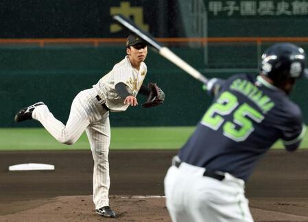 １回、サンタナを空振り三振に仕留める茨木（撮影・田中太一）