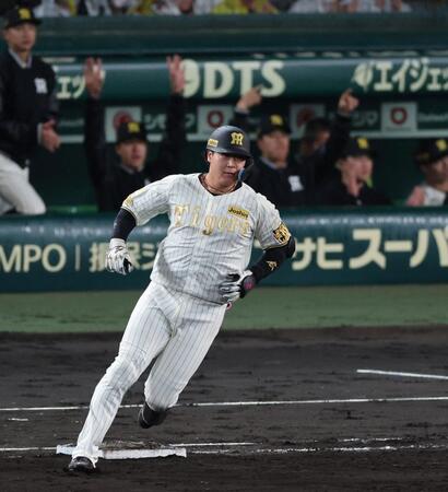 ４回、左前に適時打を放つ大山（撮影・山口登）