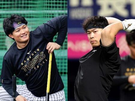 　巨人戦での活躍が期待される（左から）森下と佐藤輝