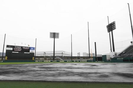 雨天中止が発表されたグラウンド（撮影・高部洋祐）