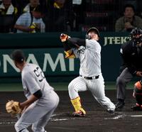 ９回、嶋村は左飛に倒れる（投手　マルティネス）＝撮影・山口登