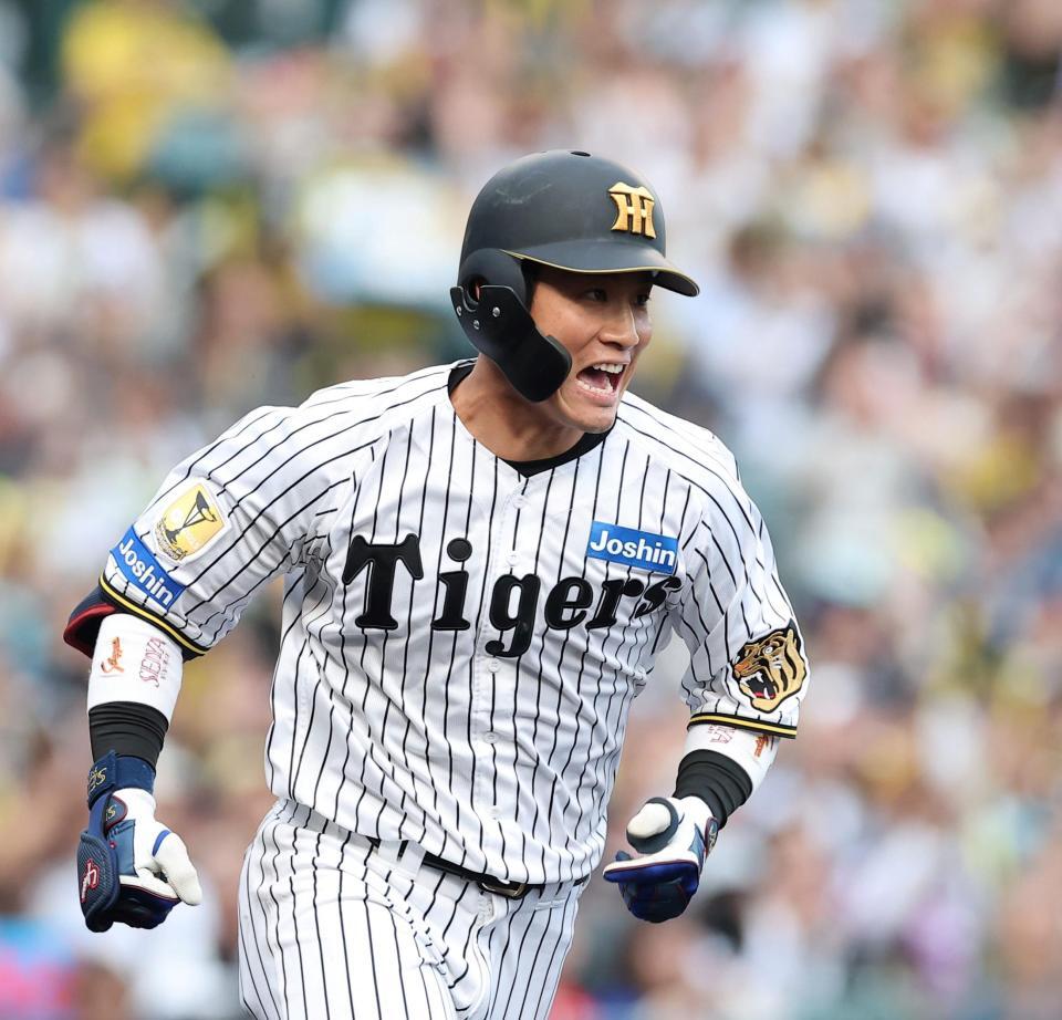 ７回、勝ち越し打を放ち声を上げる木浪（撮影・西田忠信）