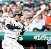 　８回、死球を受ける近本（撮影・山口登）