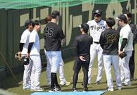 １軍に合流した下村（左から２人目）＝撮影・飯室逸平