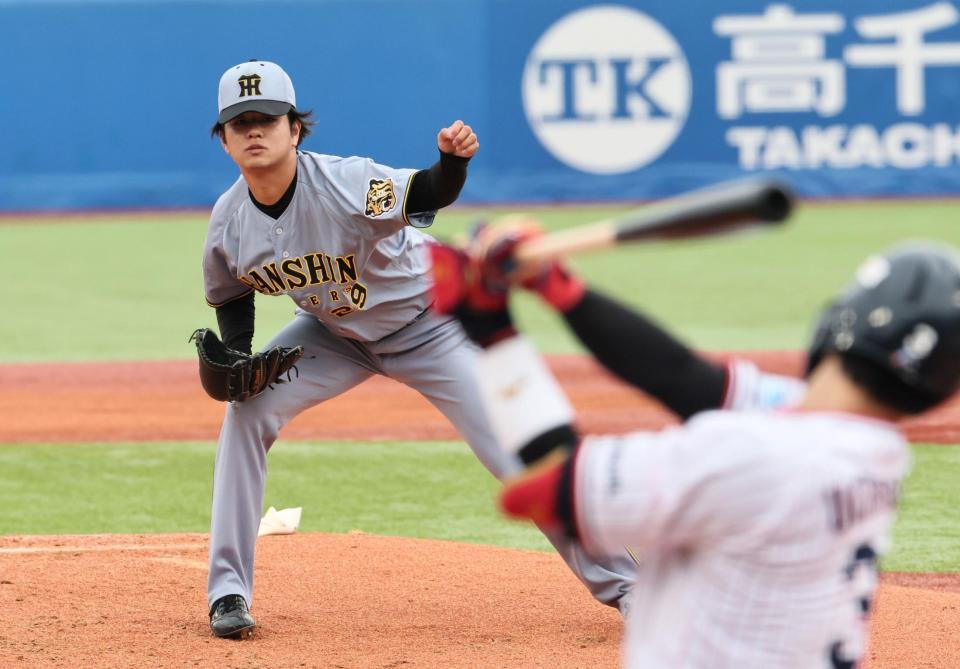 １回、内山を三振に仕留める高橋（撮影・田中太一）