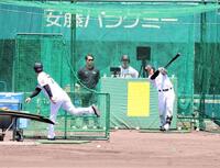 フリー打撃を行う立石（撮影・藤丸紘生）