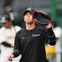 スローイングの練習をする梅野（撮影・田中太一）