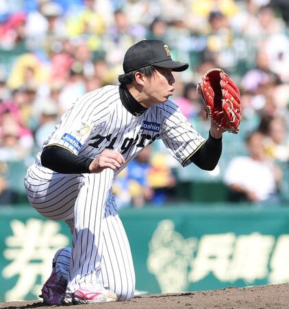 ４回、宮﨑に中前打を許す才木（撮影・西田忠信）