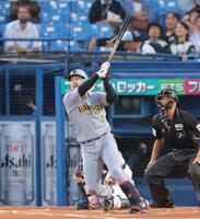 １回、適時二塁打を放つ大山（撮影・吉澤敬太）