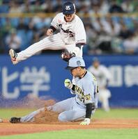 ３回、二盗を決める高寺（撮影・田中太一）