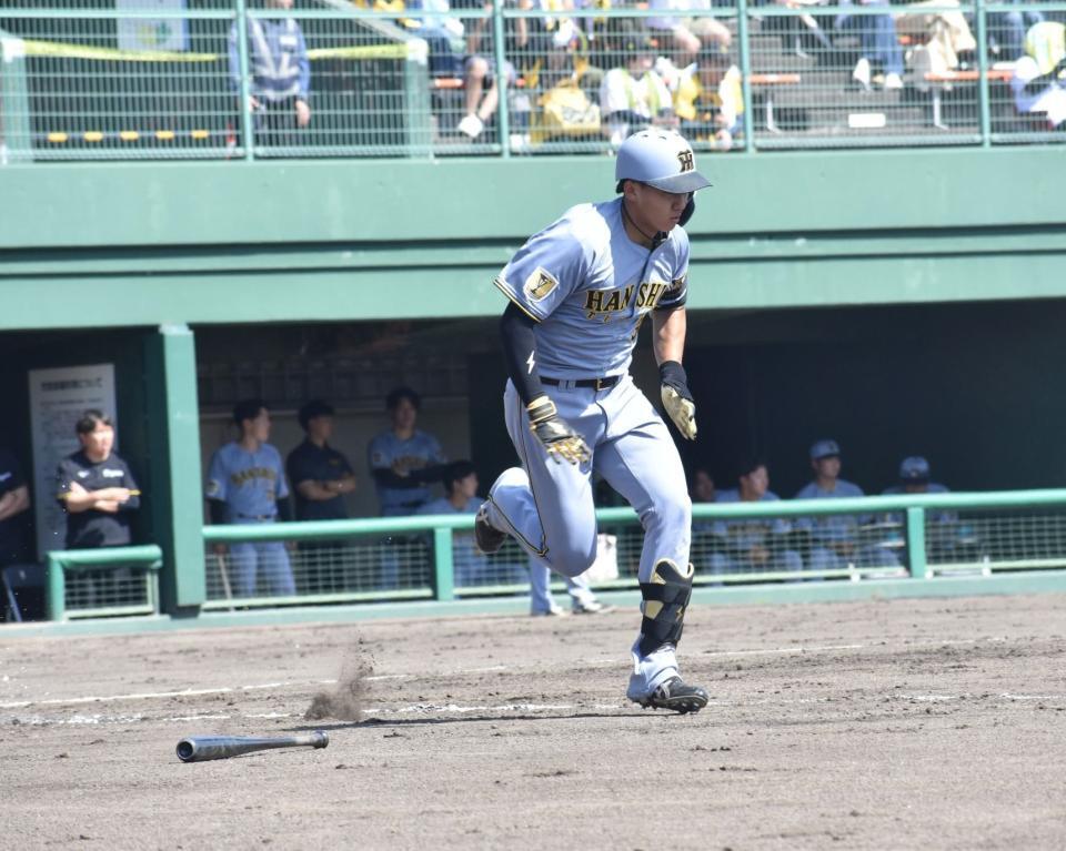７回に左前打を放つ立石