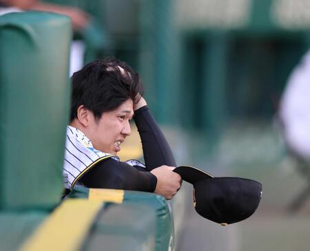 　ベンチで悔しそうな表情を見せる才木（撮影・山口登）