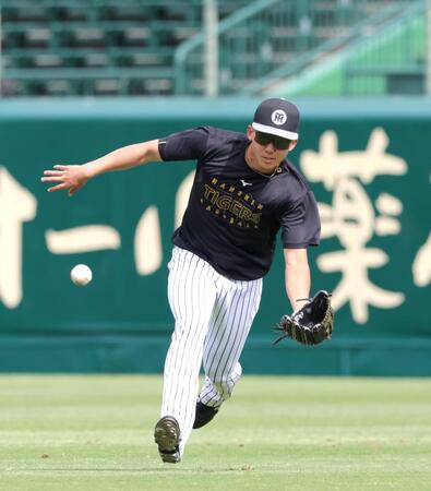 ノックの打球を追う立石（撮影・立川洋一郎）