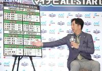 　セ・リーグの出場候補各選手の魅力について、説明する藤川監督（撮影・坂部計介）
