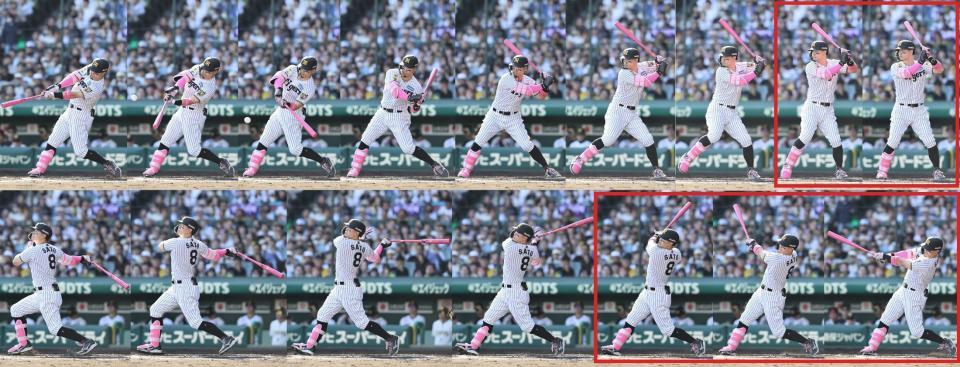 ２０２６年、佐藤輝の打撃フォーム連続写真