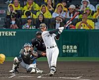 ２回、左前へ先制適時打を放つ坂本（撮影・立川洋一郎）