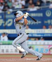 ２回、左前打を放つ立石（撮影・山口登）