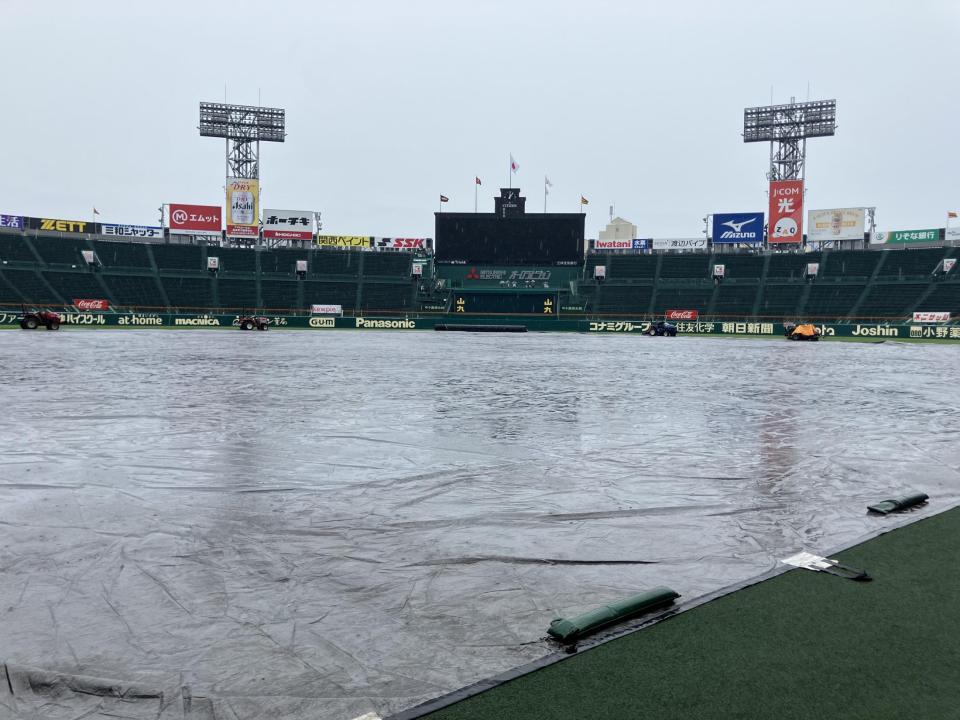 シートが張られている甲子園＝甲子園（撮影・西田忠信）