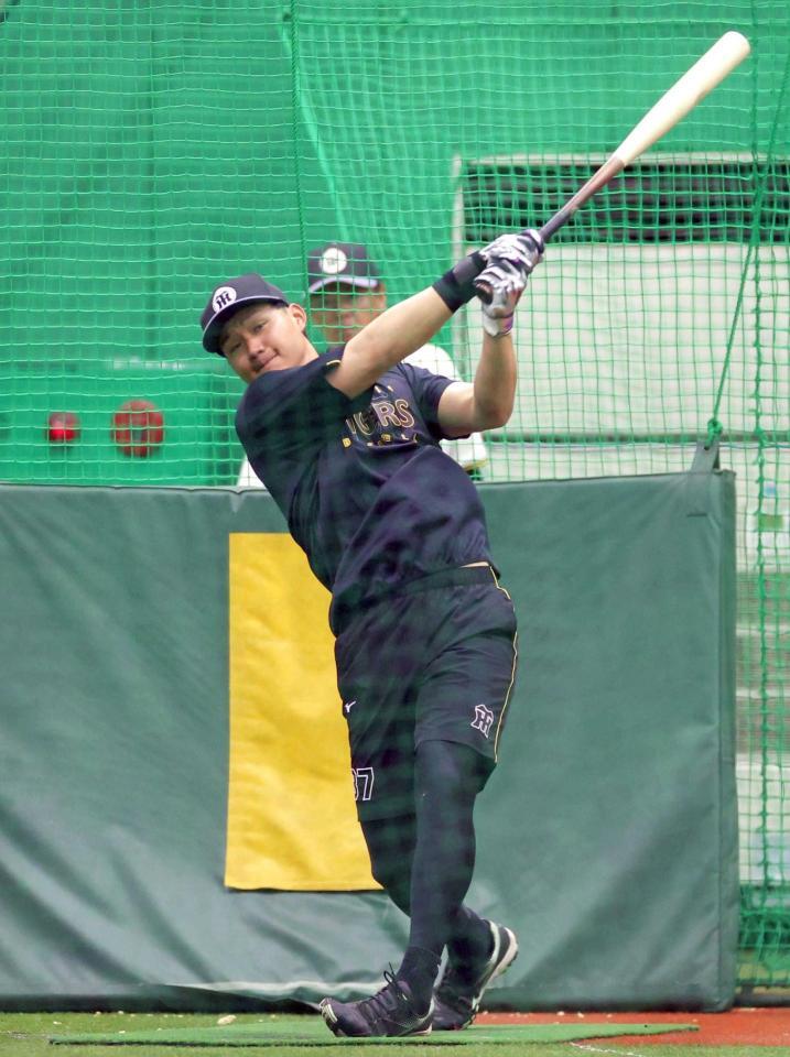 　打撃練習をする森下（撮影・立川洋一郎）