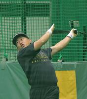 打撃練習で快音を響かせる立石（撮影・西田忠信）