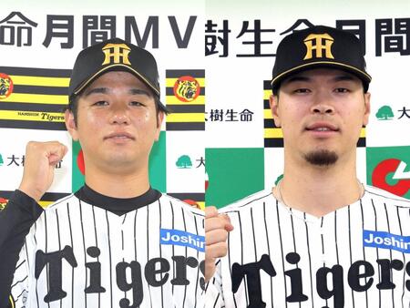 月間ＭＶＰを受賞した高橋（左）と佐藤輝