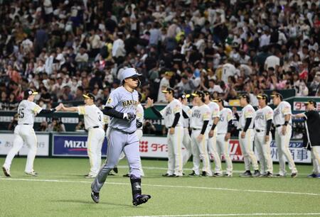 ９回、ソフトバンクに３タテを食らい、最後の打者となった森下はベンチへ引き揚げる（撮影・田中太一）
