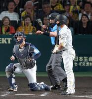 ７回、見逃し三振に倒れる立石（撮影・立川洋一郎）