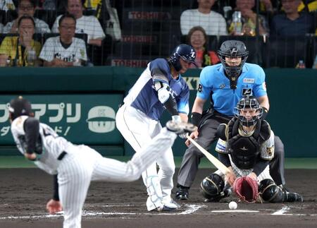 　７回、空振り三振に倒れる西武・西川（撮影・立川洋一郎）