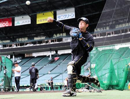 １軍に合流し、練習する梅野（撮影・山口登）