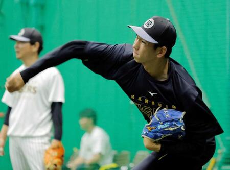 　キャッチボールで調整する今朝丸（撮影・西田忠信）