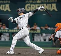 ８回、空振り三振に倒れる立石（撮影・立川洋一郎）