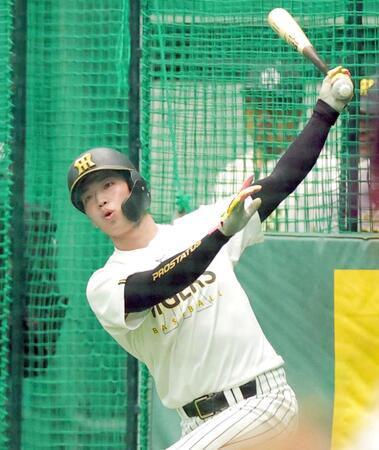 　１軍に合流し打撃練習をする百崎（撮影・西田忠信）