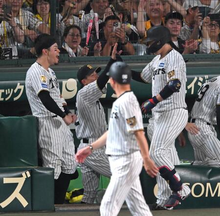 ７回、大山を迎える佐藤輝（撮影・飯室逸平）