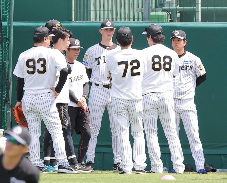 甲子園での練習に参加するルーカス（中央）＝撮影・西田忠信