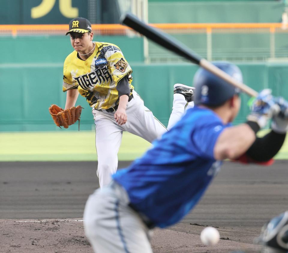 １回、牧に対して厳しく攻める大竹（撮影・田中太一）