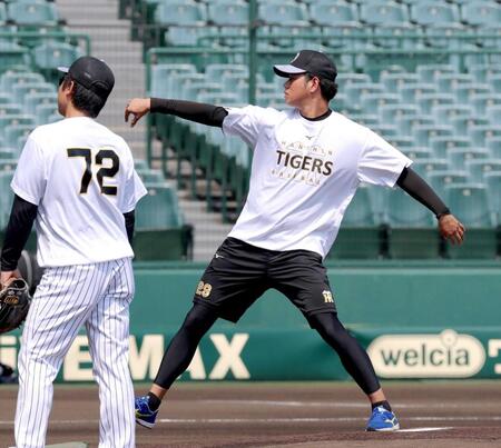 　練習前にマウンドの感触を確かめる高橋（撮影・立川洋一郎）