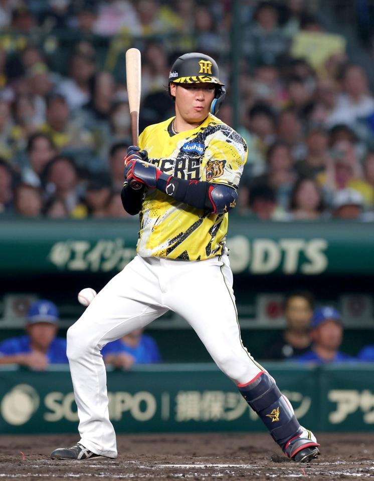 ３回、死球を受ける大山（撮影・立川洋一郎）