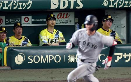 １０回、小浜に２ランを打たれ、ベンチの藤川監督はグラウンドを見つめる（撮影・山口登）