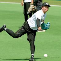 登板へ向けて調整する村上（撮影・立川洋一郎）