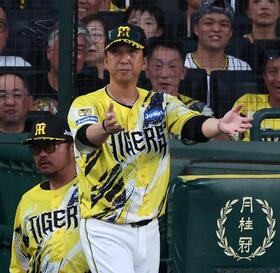 ４回、藤川監督は元山の判定にリプレー検証のリクエストをする（撮影・山口登）