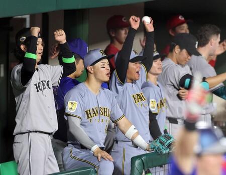 ６回、細川の２ランに喜ぶ全セナイン＝２９日