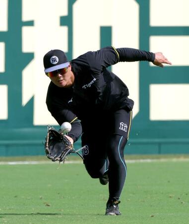 左翼の守備に就き打球を追う前川（撮影・立川洋一郎）