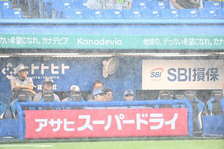 １回途中、中断するヤクルト対阪神戦（撮影・堀内翔）