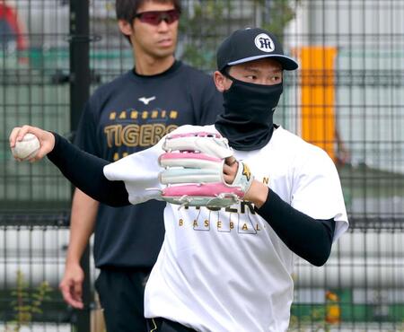 キャッチボールをする湯浅（撮影・立川洋一郎）