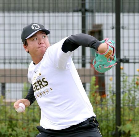 　登板に向けて調整する村上（撮影・立川洋一郎）