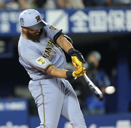 ７回、左前打を放つガルシア（撮影・西岡正）